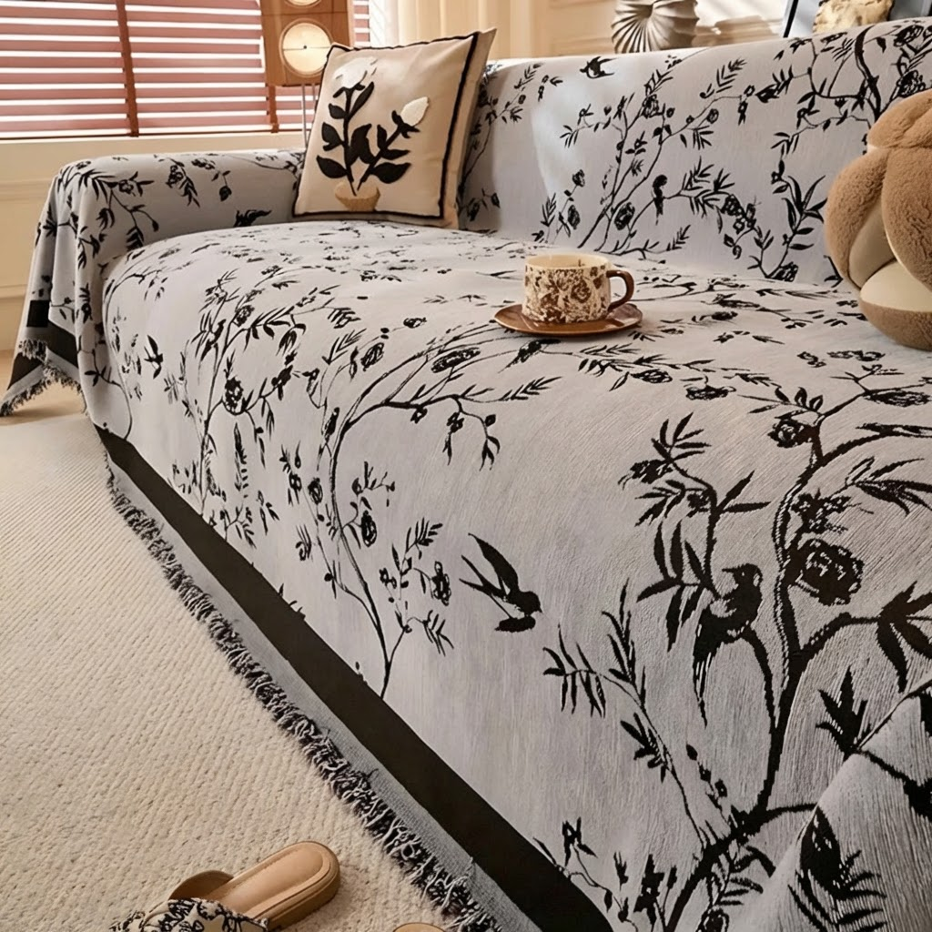 Elegant plaid med blomster mønster og frynsekant