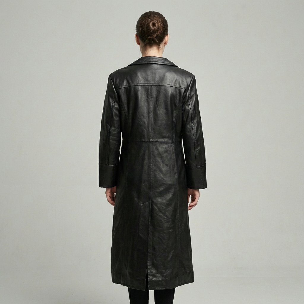 Ikonisk gotisk herre-trenchcoat i læder i 2. verdenskrigsstil