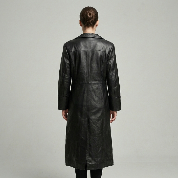 Ikonisk gotisk herre-trenchcoat i læder i 2. verdenskrigsstil