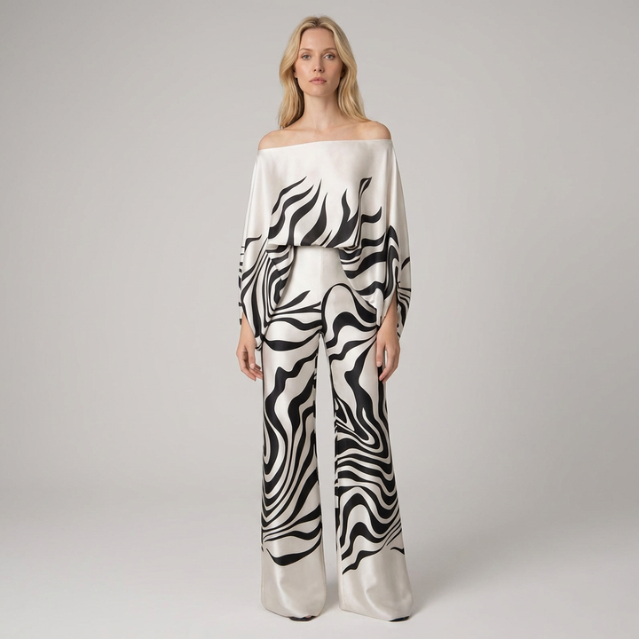 Off-Shoulder-modell damset i satin med 2 delar