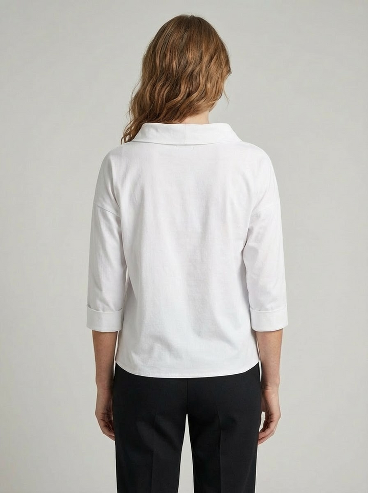 Casual top med brede revers og halv rullekrave for et stilfuldt look