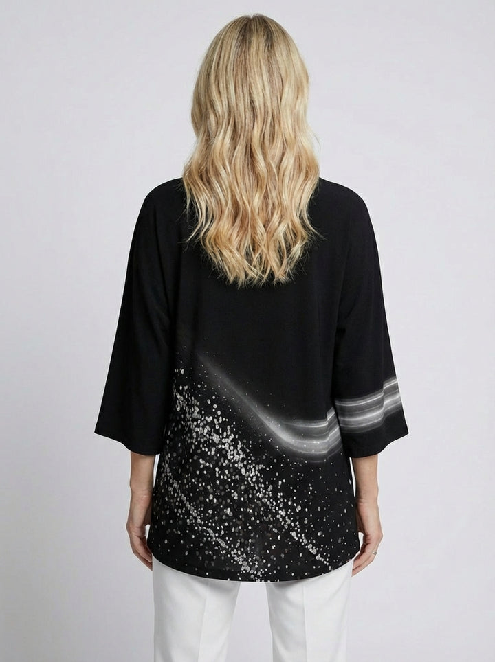 Sommerfugl-Print Bluse med Rund Hals og Lange Ærmer