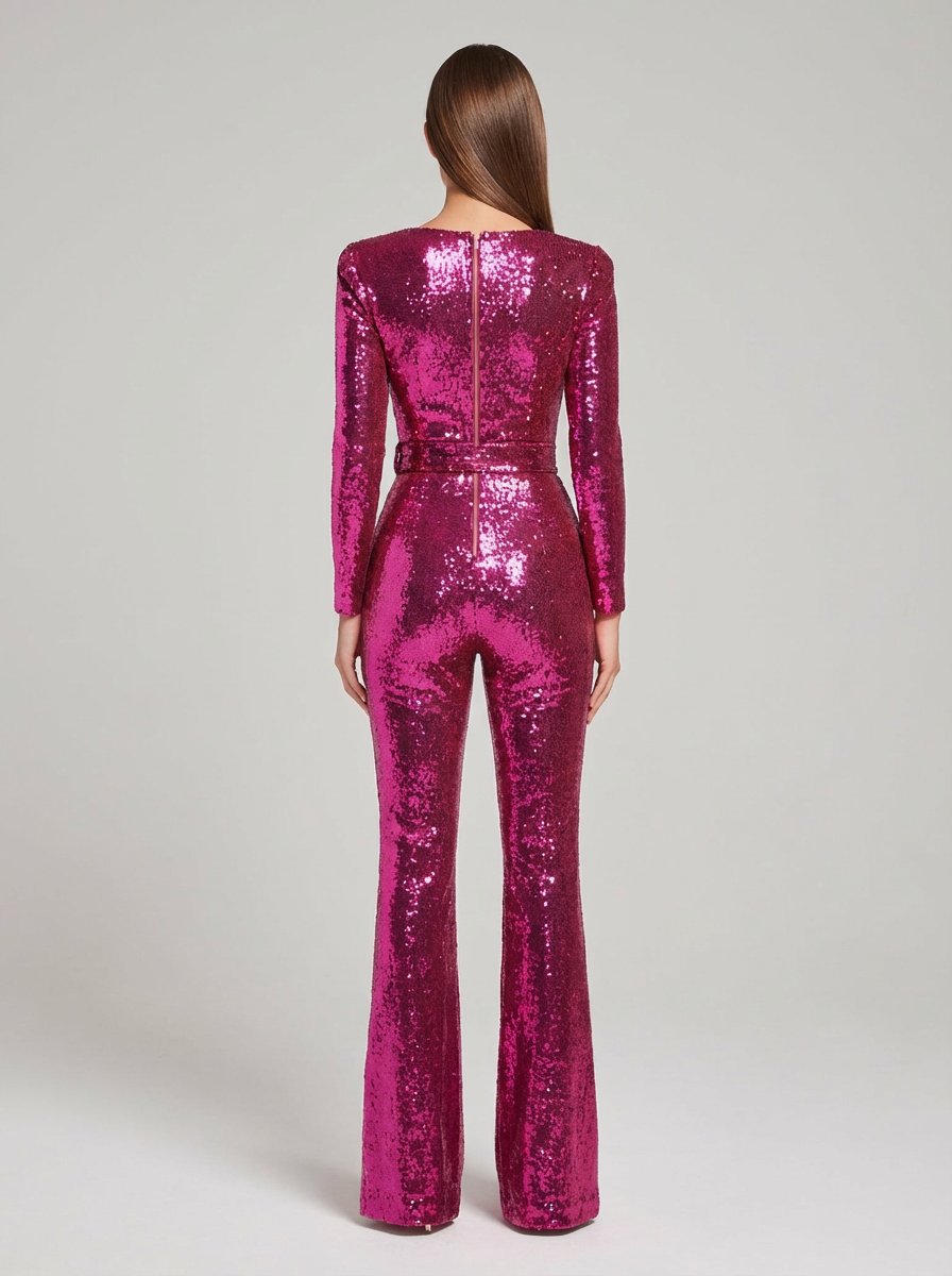 Pailletjumpsuit med korsetdetaljer og vidde ben