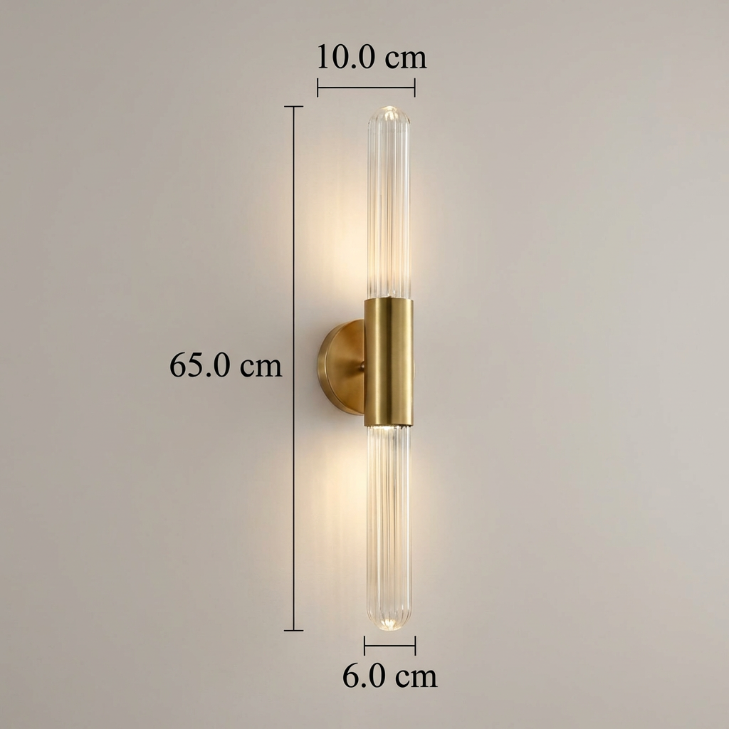 Nordisk Vægarmatur i Glas med Bølgemønster og Messing LED 1 lys