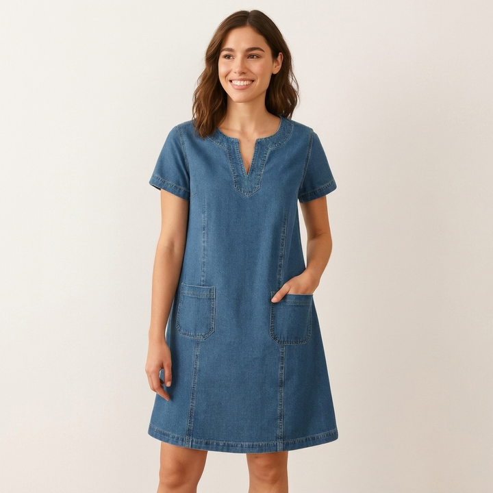 Elegant Kvindekjole i Blød Denim – Komfort og Stil