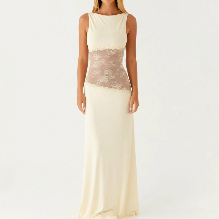 Lysegul Blondekjole – Elegant Lang Stil til Kvinder