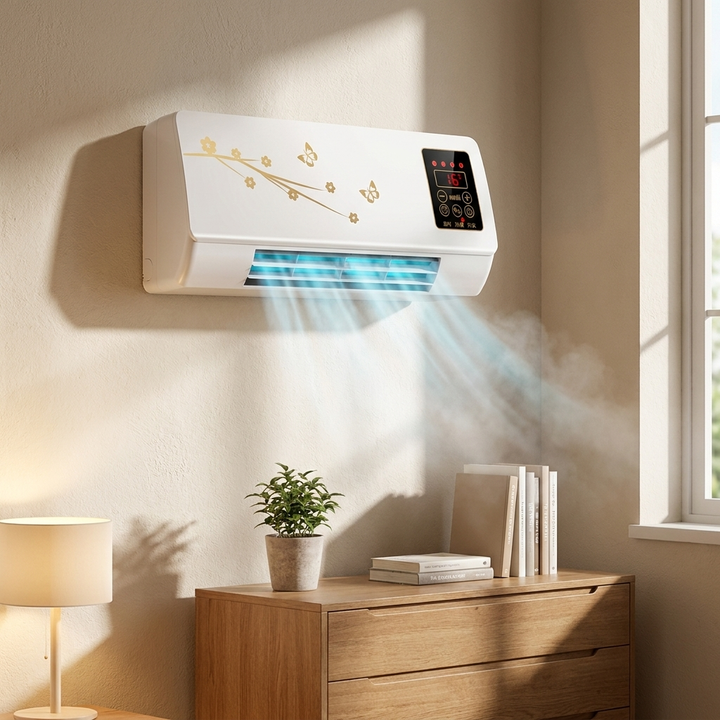 Vægmonteret 2-i-1-varmeblæser og køleventilator – hurtig opvarmning og cirkulation af kølig luft