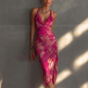 Cowl Neck Blomster Pleated Midi Kjole
