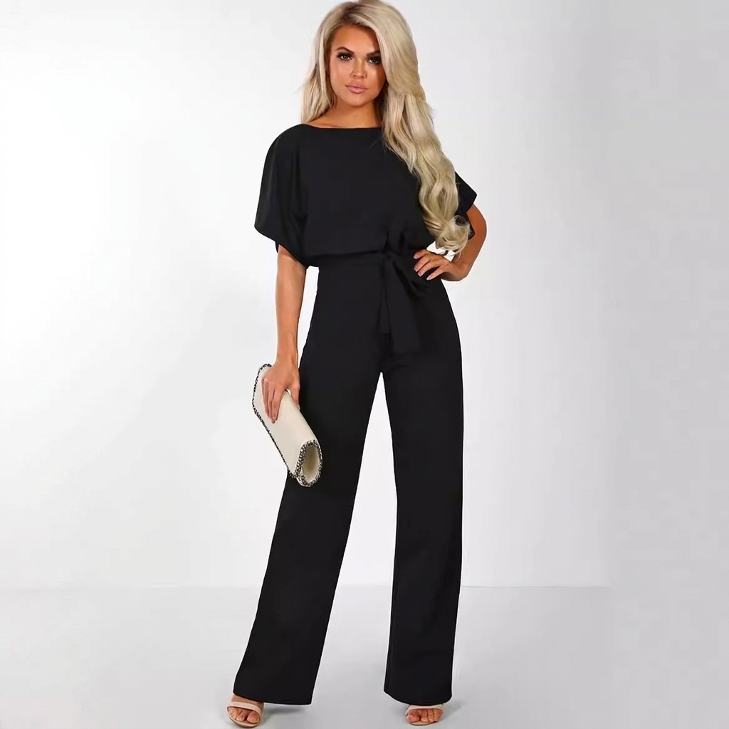 Kvinders Kort Ærme Lige Ben Jumpsuit