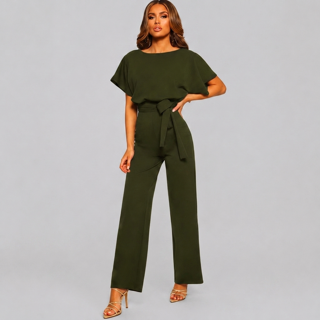 Kvinders Kort Ærme Lige Ben Jumpsuit