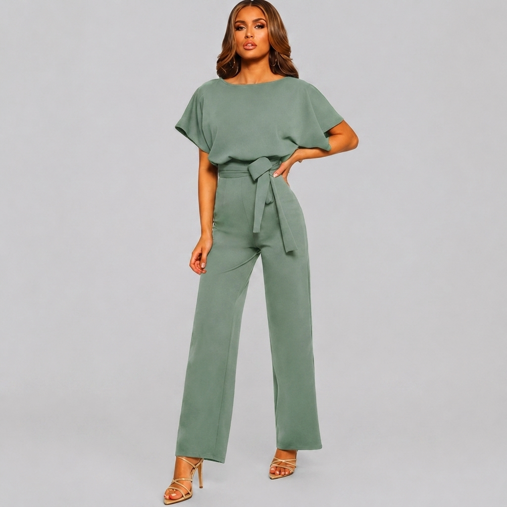 Kvinders Kort Ærme Lige Ben Jumpsuit