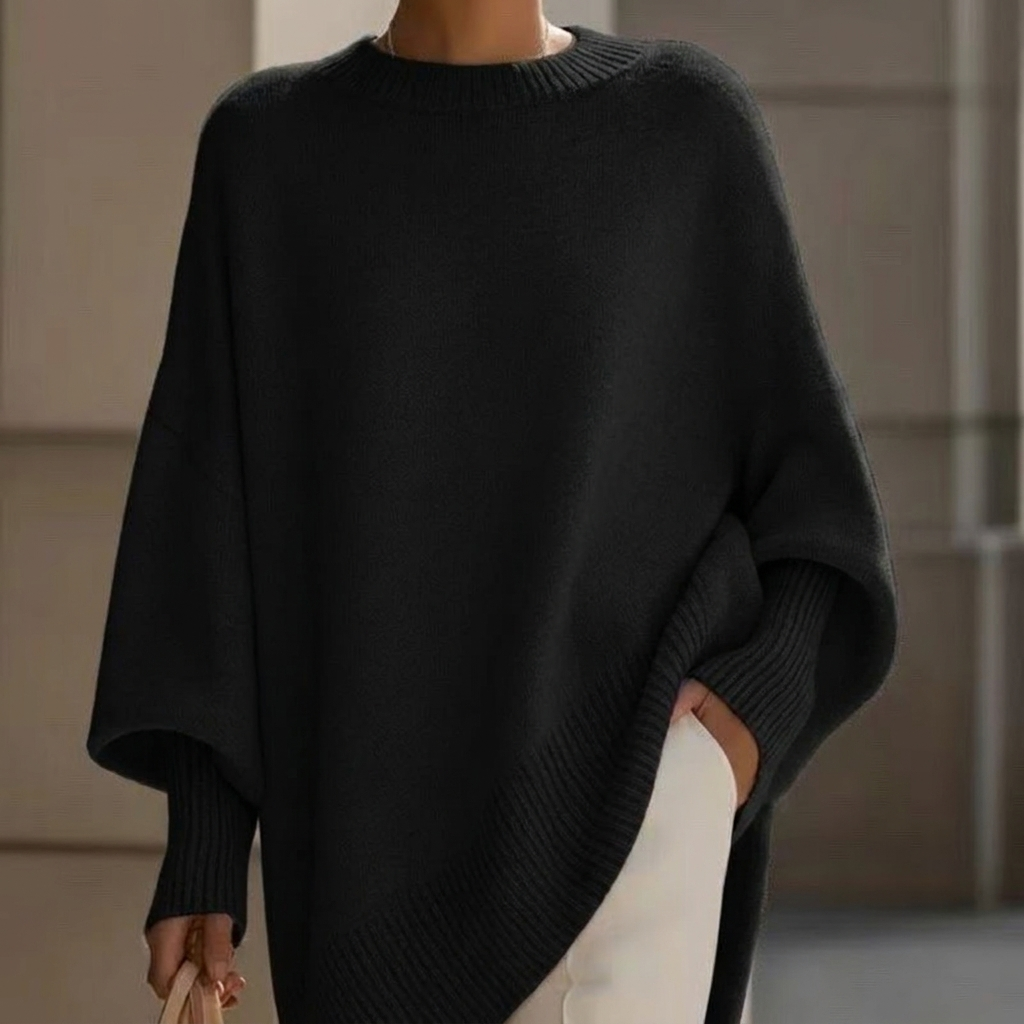Grovstrikket Dametrøje med Rund Hals