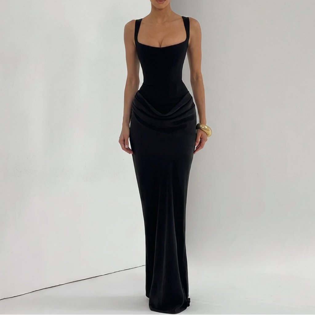 Elegant Ensfarvet slip-kjole med åben ryg til Kvinder