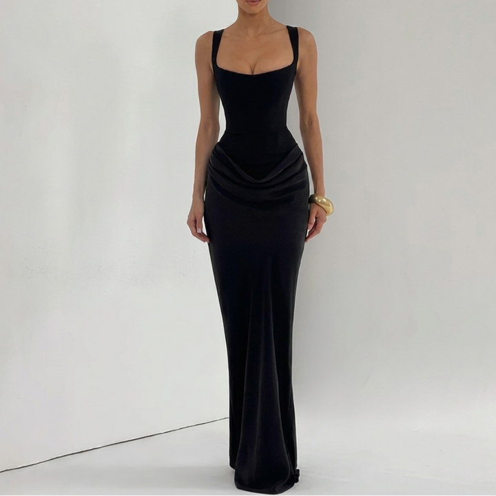 Elegant Ensfarvet slip-kjole med åben ryg til Kvinder