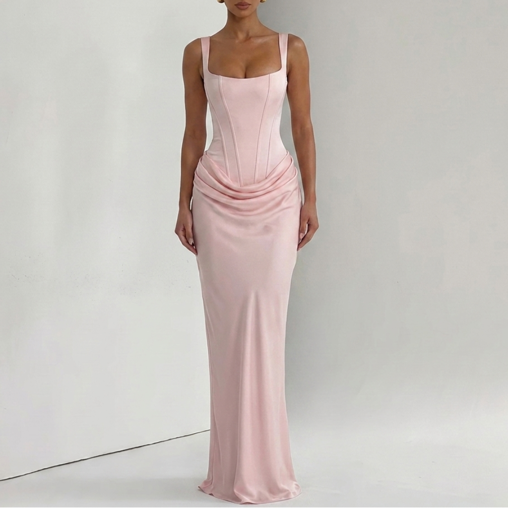 Elegant Ensfarvet slip-kjole med åben ryg til Kvinder