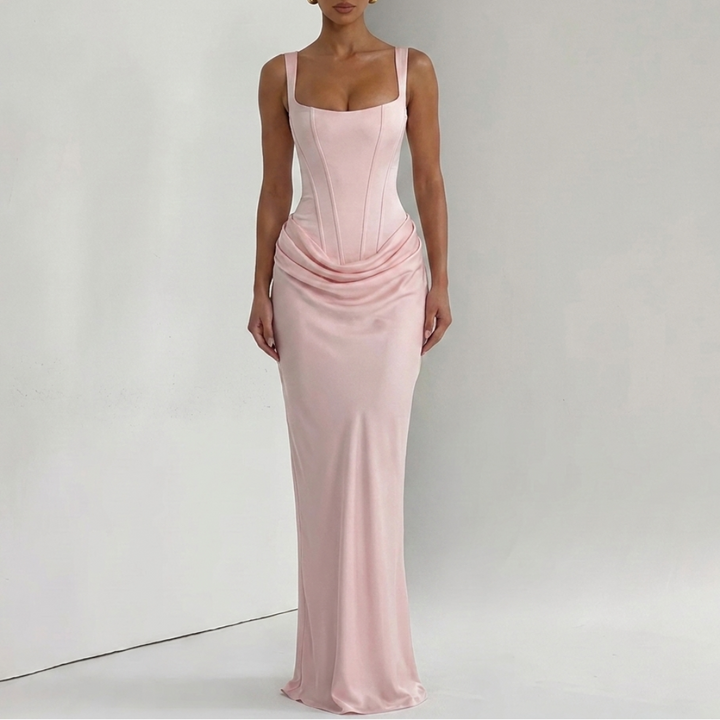 Elegant Ensfarvet slip-kjole med åben ryg til Kvinder