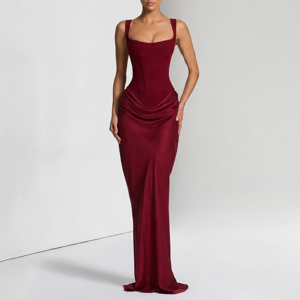 Elegant Ensfarvet slip-kjole med åben ryg til Kvinder