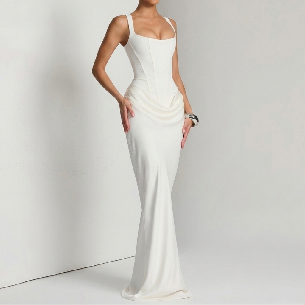Elegant Ensfarvet slip-kjole med åben ryg til Kvinder