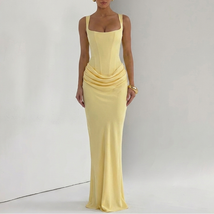 Elegant Ensfarvet slip-kjole med åben ryg til Kvinder