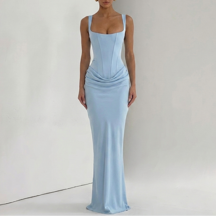Elegant Ensfarvet slip-kjole med åben ryg til Kvinder