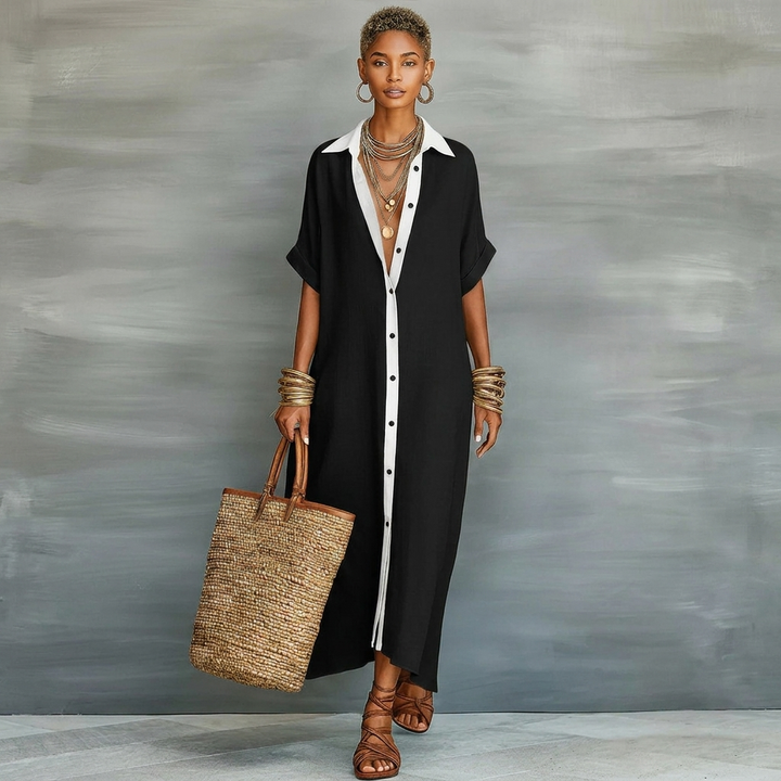 Kvinders Oversized Knap-Ned Maxi Skjorte Kjole