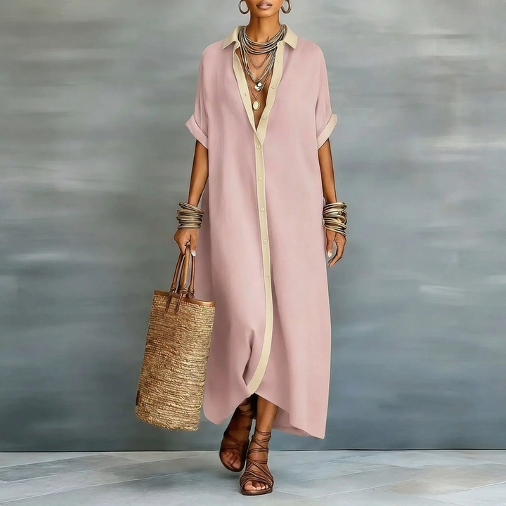 Kvinders Oversized Knap-Ned Maxi Skjorte Kjole
