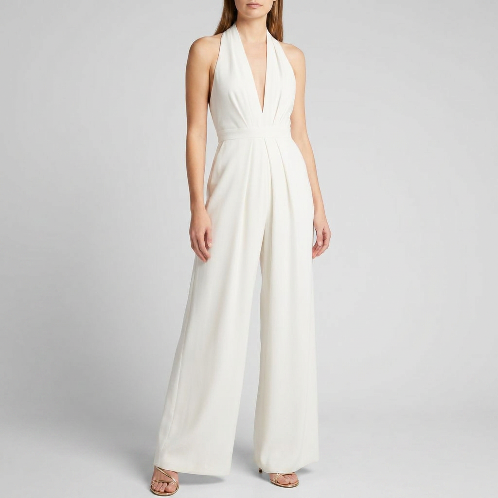 Kvinders Rygfri Halter Bred Ben Jumpsuit