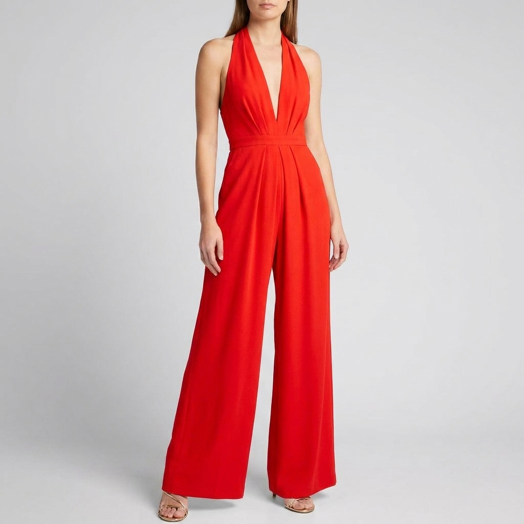Kvinders Rygfri Halter Bred Ben Jumpsuit