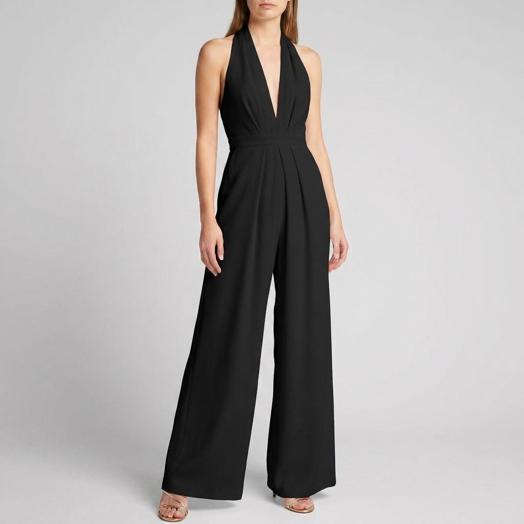Kvinders Rygfri Halter Bred Ben Jumpsuit