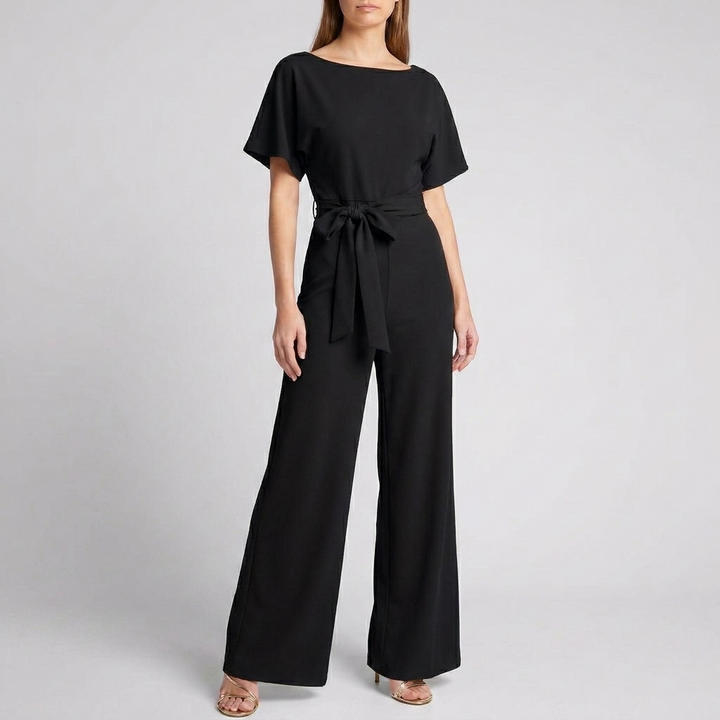 Kvindernes Kortærmede Bælte Bred Ben Jumpsuit