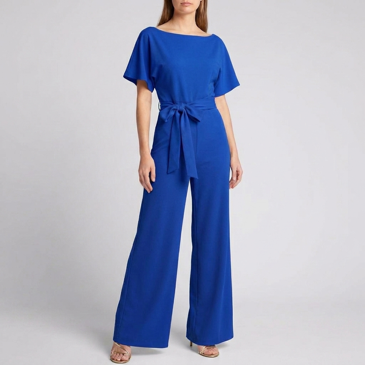 Kvindernes Kortærmede Bælte Bred Ben Jumpsuit