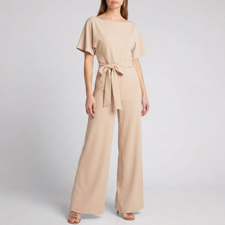 Kvindernes Kortærmede Bælte Bred Ben Jumpsuit