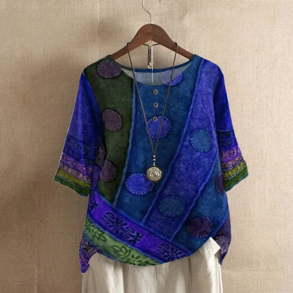 Kvinders Boho Vintage Digital Print 3/4 Ærme Top