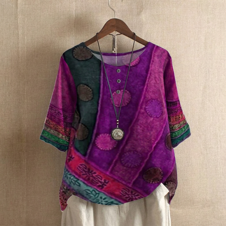 Kvinders Boho Vintage Digital Print 3/4 Ærme Top