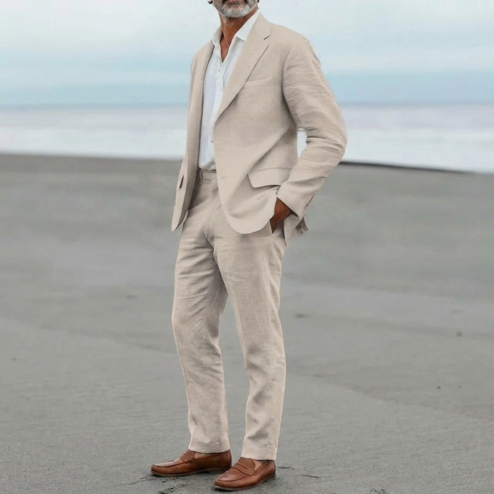Mænds Casual Linned Blazer og Bukser Sæt