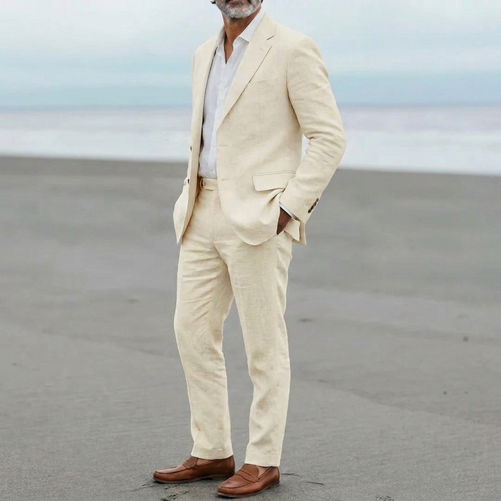 Mænds Casual Linned Blazer og Bukser Sæt