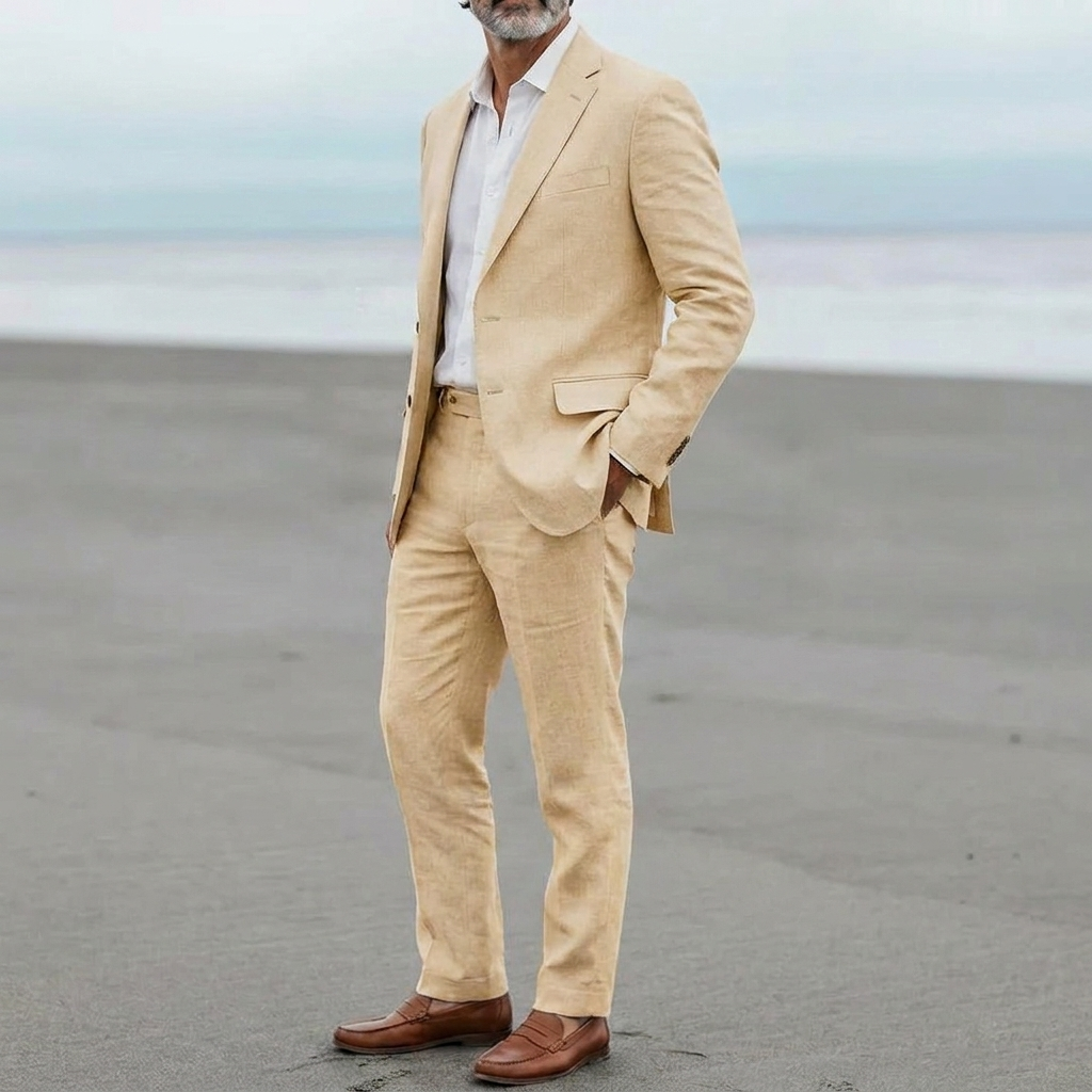Mænds Casual Linned Blazer og Bukser Sæt