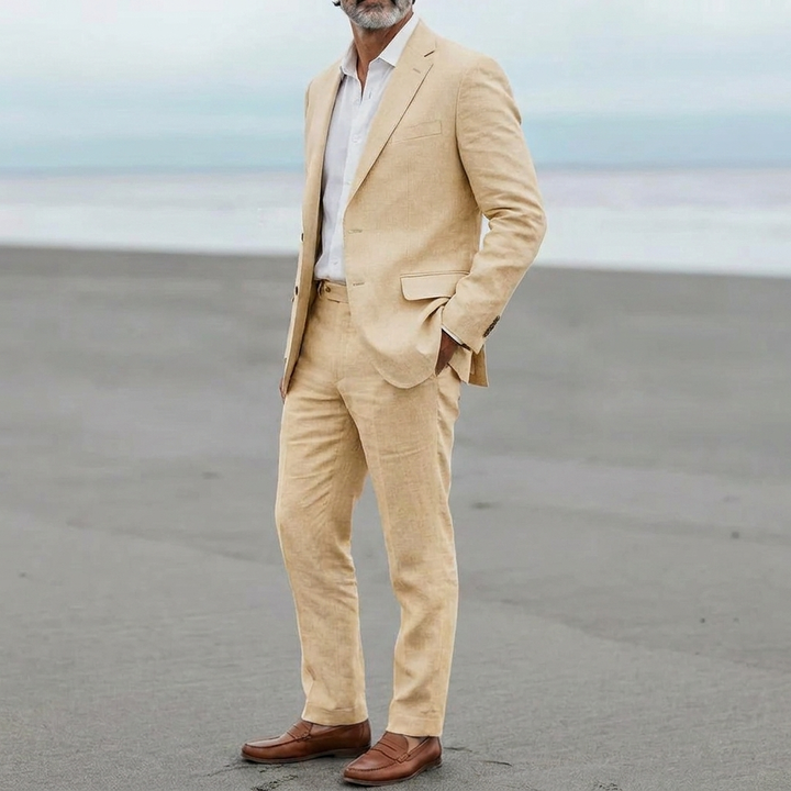 Mænds Casual Linned Blazer og Bukser Sæt