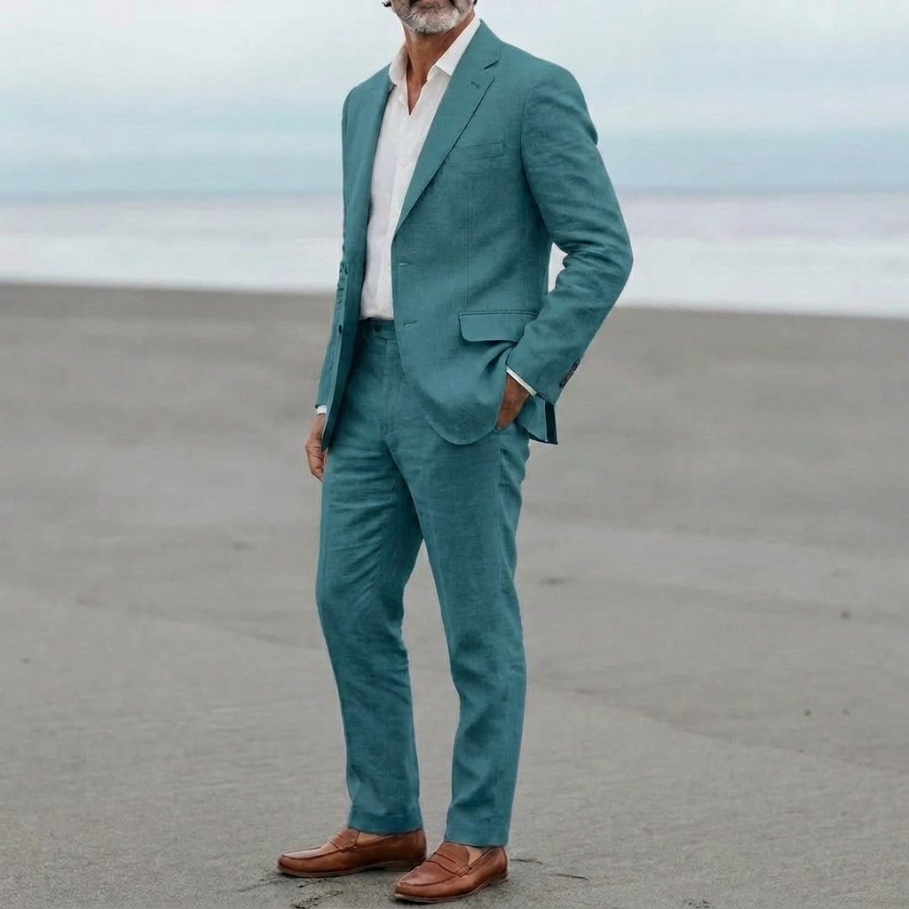 Mænds Casual Linned Blazer og Bukser Sæt