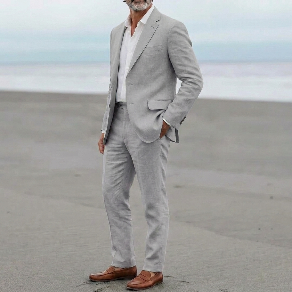 Mænds Casual Linned Blazer og Bukser Sæt