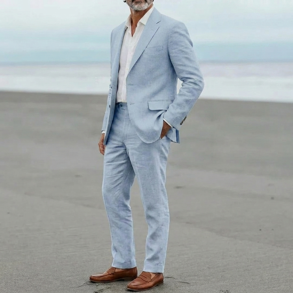 Mænds Casual Linned Blazer og Bukser Sæt