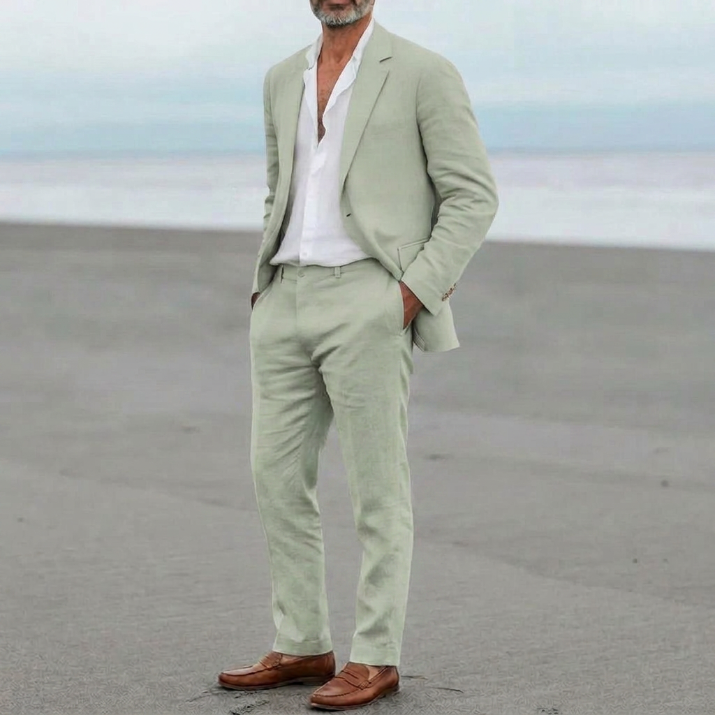 Mænds Casual Linned Blazer og Bukser Sæt