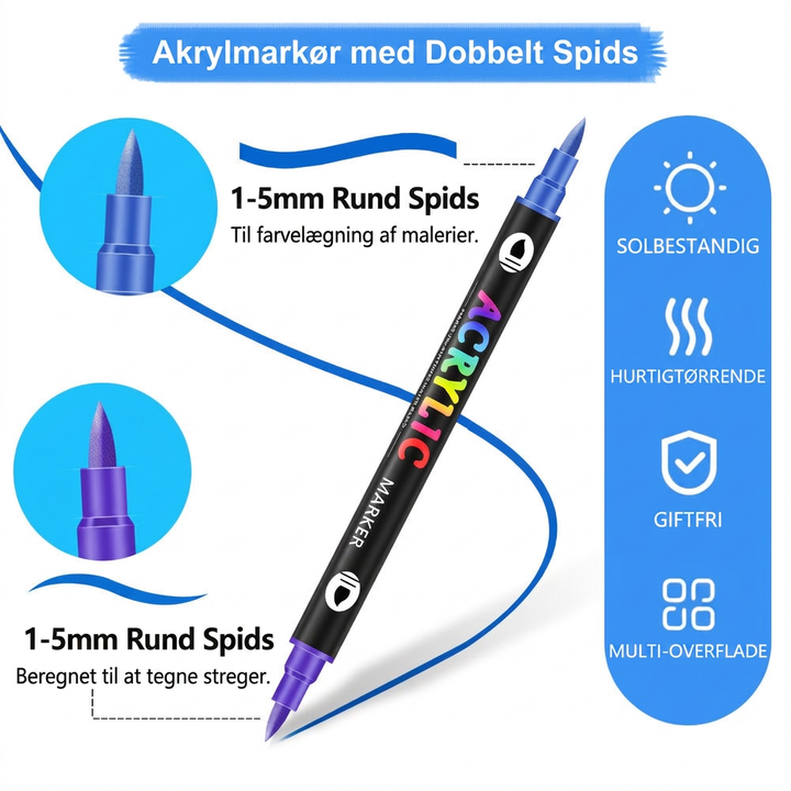 Akrylmarkere med to Spidser