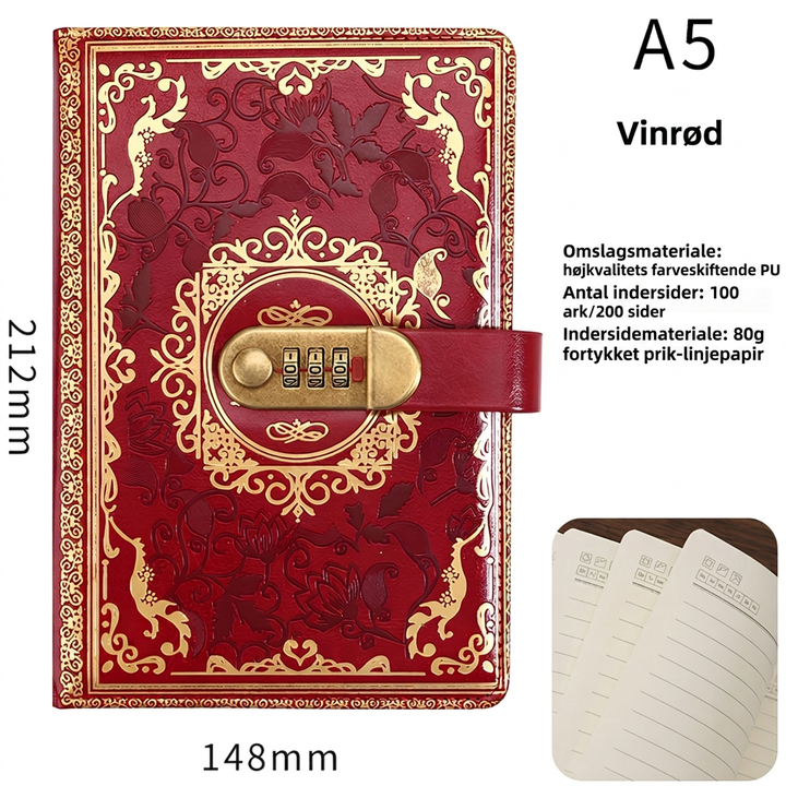 A5 Låselig Adgangskode Dagbog Notatbog