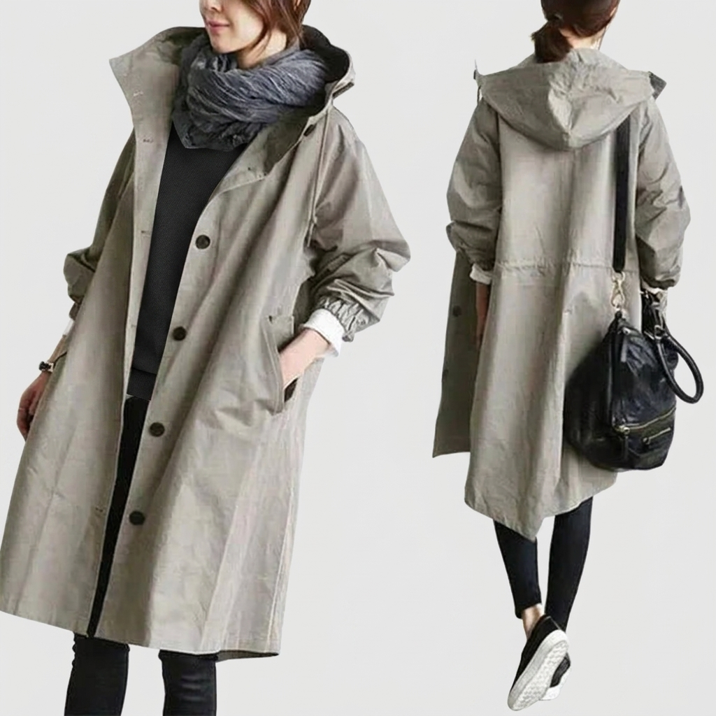 Oversized vandtæt trenchcoat med hætte