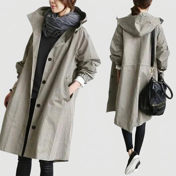 Oversized vandtæt trenchcoat med hætte