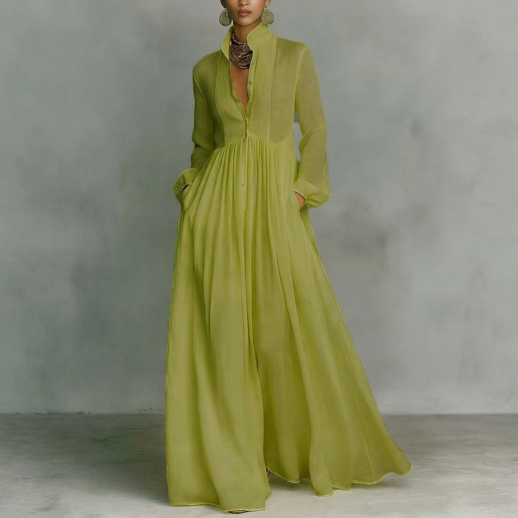 Kvinders Stand Krave Knap-Ned Pleated Maxi Kjole