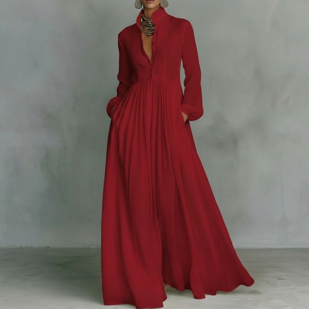 Kvinders Stand Krave Knap-Ned Pleated Maxi Kjole
