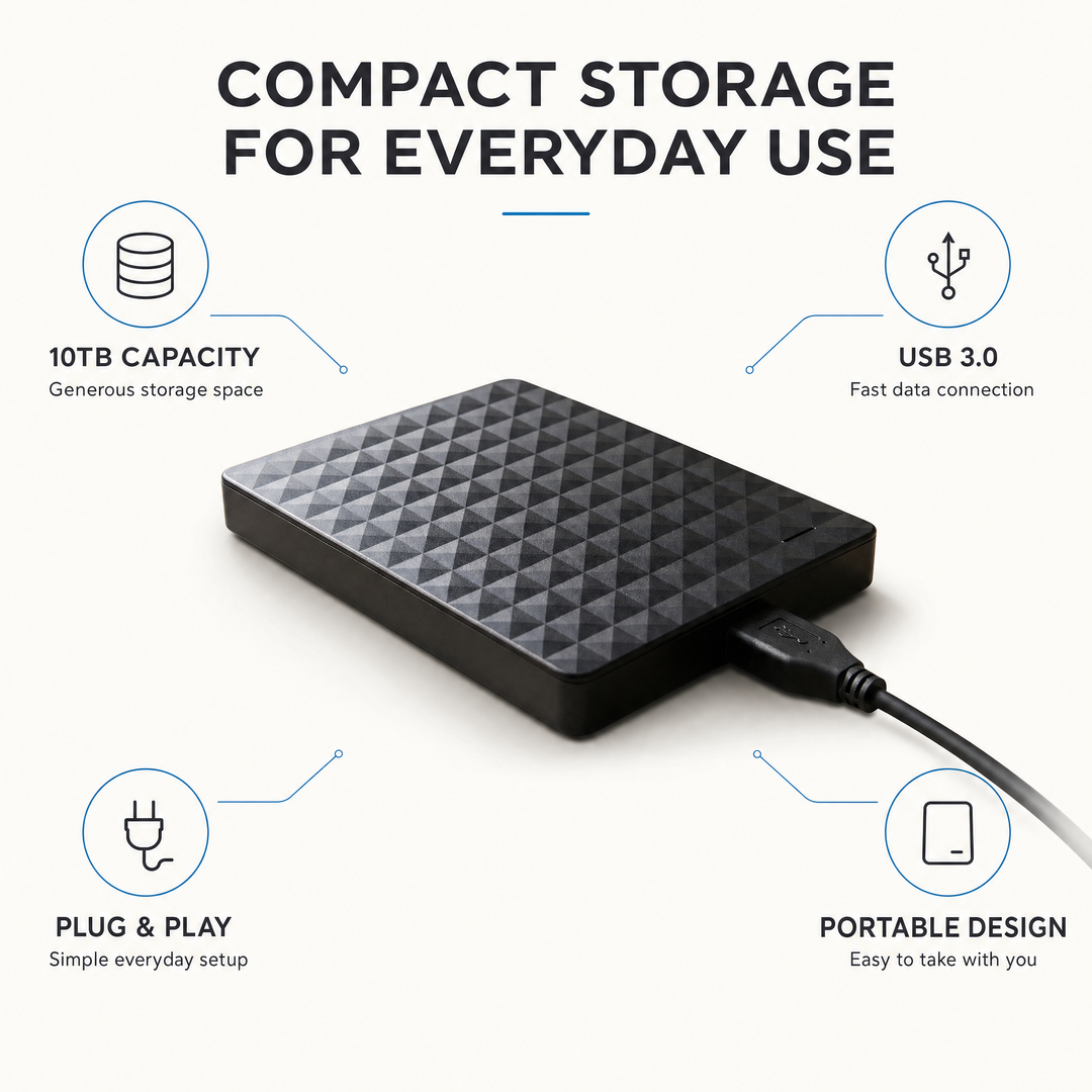 Ekstern 10 TB HDD – Bærbar USB 3.0-harddisk til filer og sikkerhedskopier