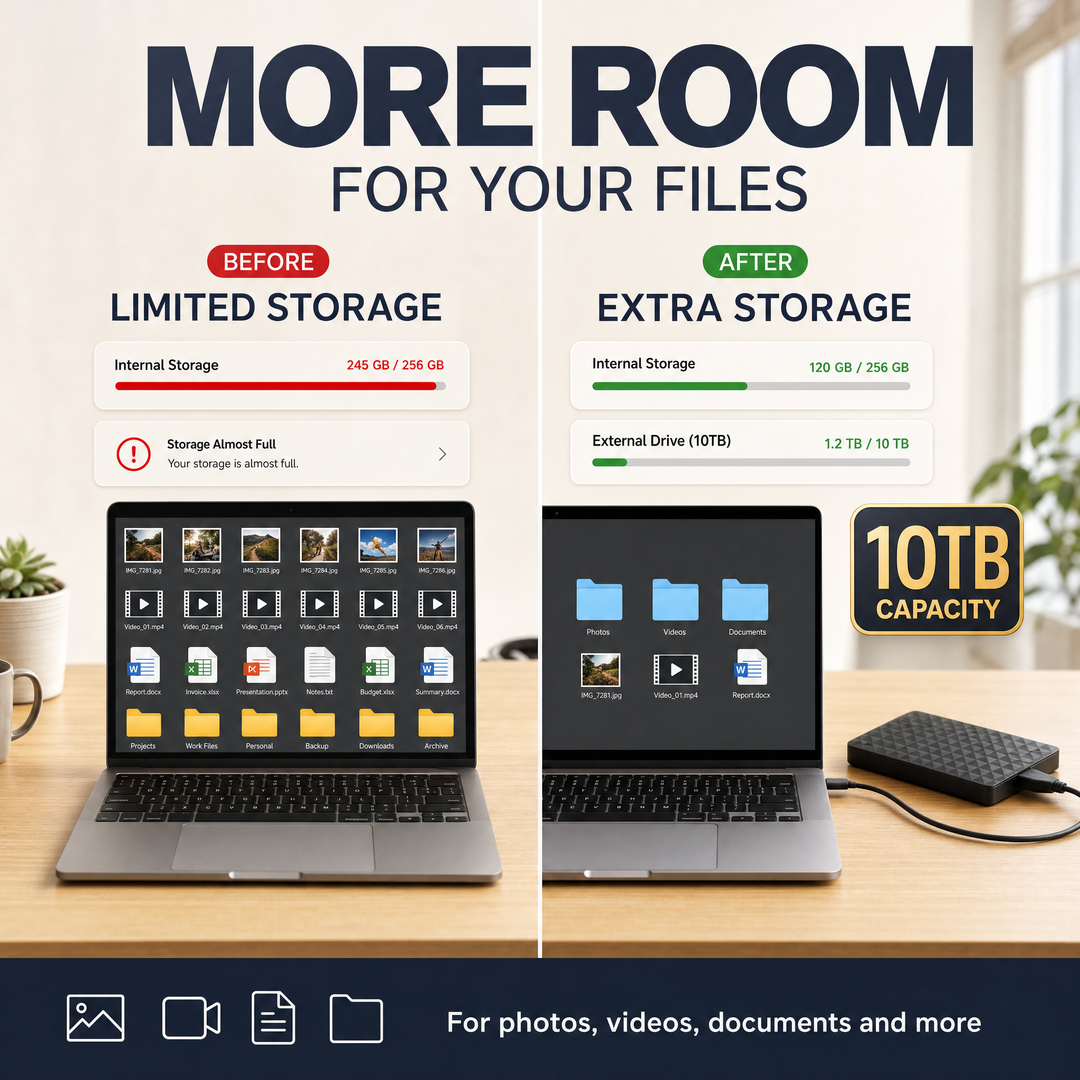 Ekstern 10 TB HDD – Bærbar USB 3.0-harddisk til filer og sikkerhedskopier